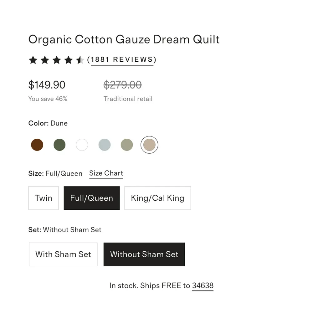 QUINCE Organic Cotton Gauze Dream Quilt F/Q in DUNE